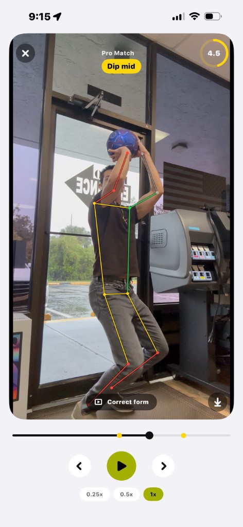 Form check scored 4.5 with a body trace