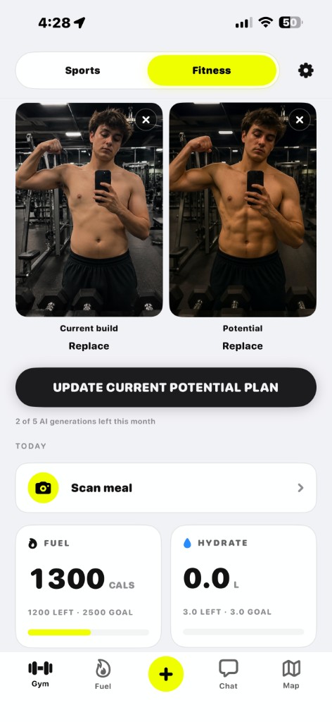 Gym portal comparing a current build with a potential