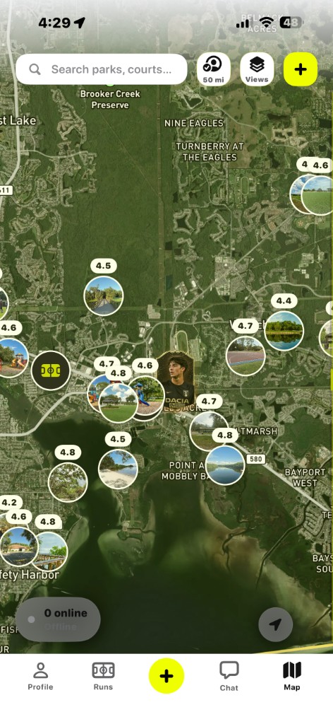 Map of parks and courts near Tampa